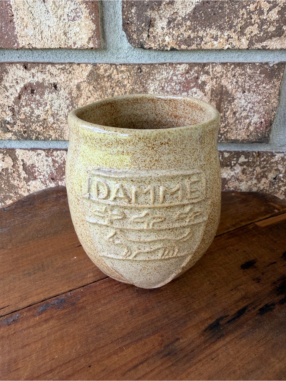 Artisan Pottery Cup Damme Belgium Grip Handle Excellent Condition!